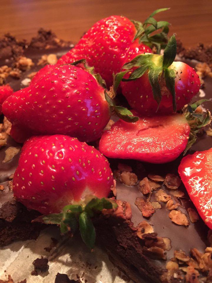 Vegan chocolate tart with flaky sea salt and toasted oats